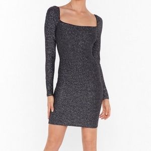 Nasty Gal Black Shimmer Glitter Mini Dress